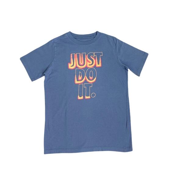 Nike The Nike Tee Blue 'Just Do It' Neon Logo T Shirt Size Youth XL - Picture 2 of 4